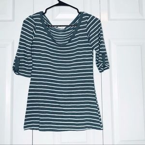 Gray and White Stripe Quarter Length Top